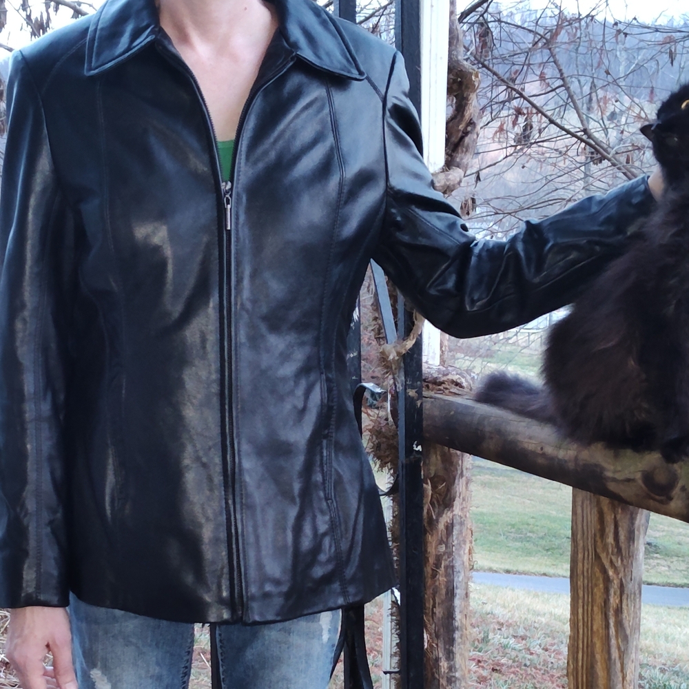 Collezione Women's Black Real Leather Jacket/ Coat Size M